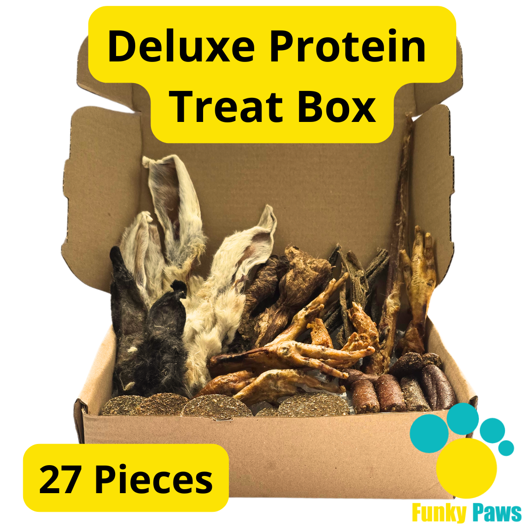 27 Piece Deluxe Protein Box by Funky Paws Co – high protein natural dog treats UK
Assortment of protein-packed natural dog chews from Funky Paws Co