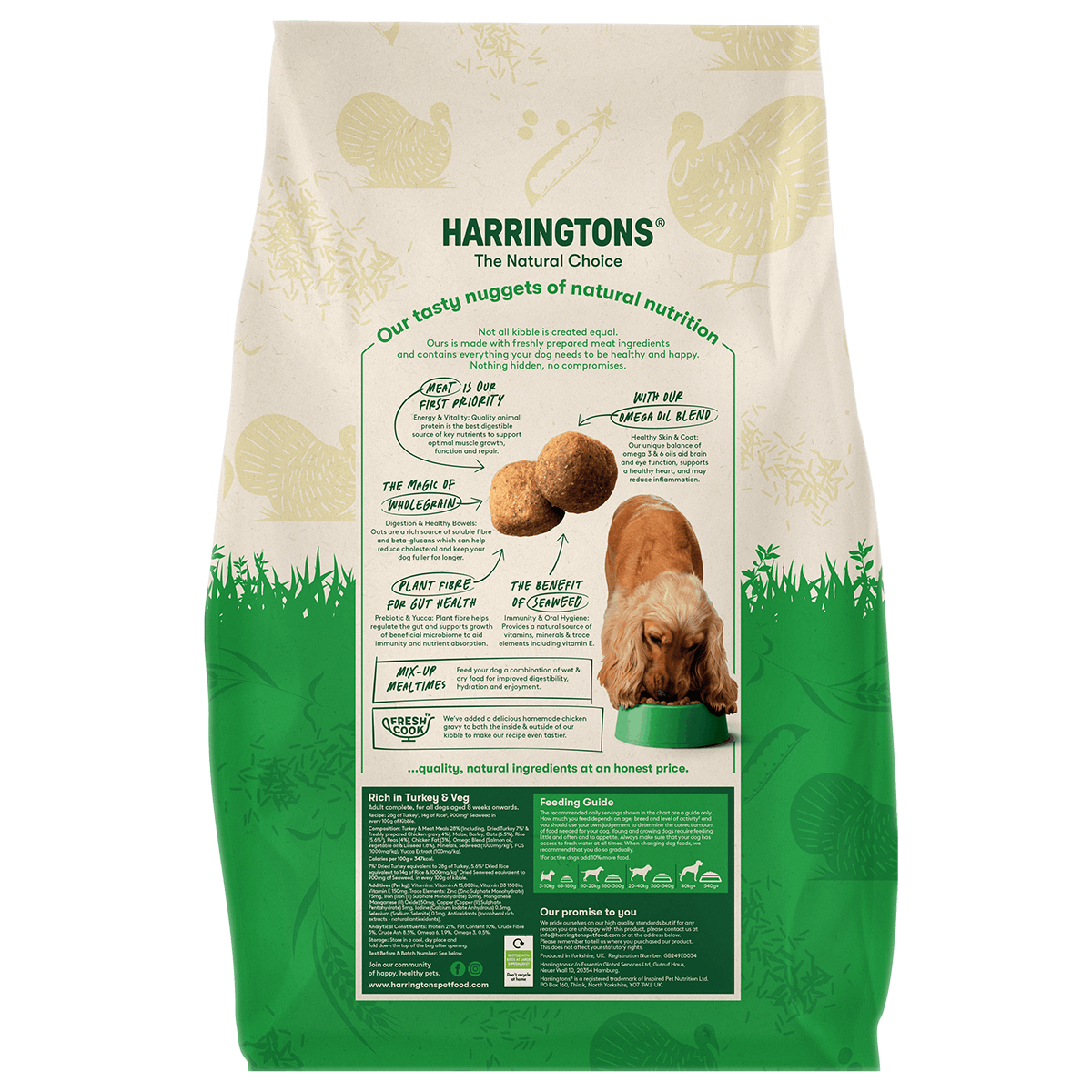 Harringtons Complete Rich in Turkey & Veg dry dog food - back of pack