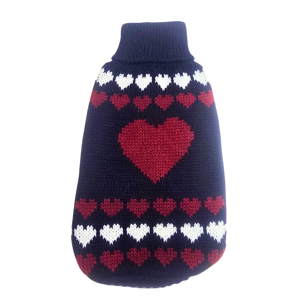 Navy Heart Knit Dog Jumper