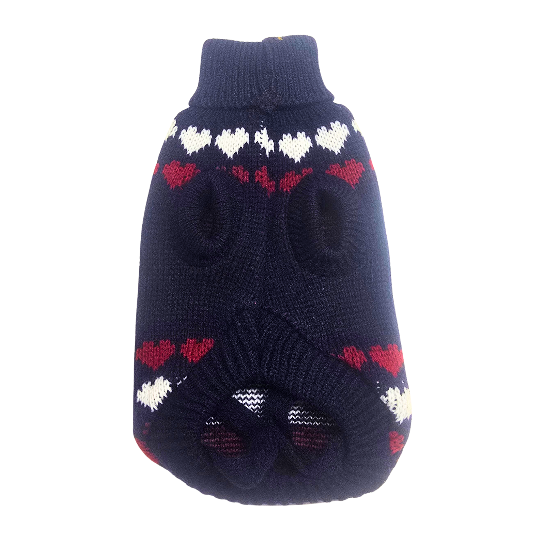 Navy Heart Knit Dog Jumper