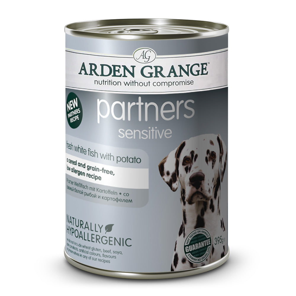 Arden Grange Partners Sensitive White Fish & Potato wet dog food tins