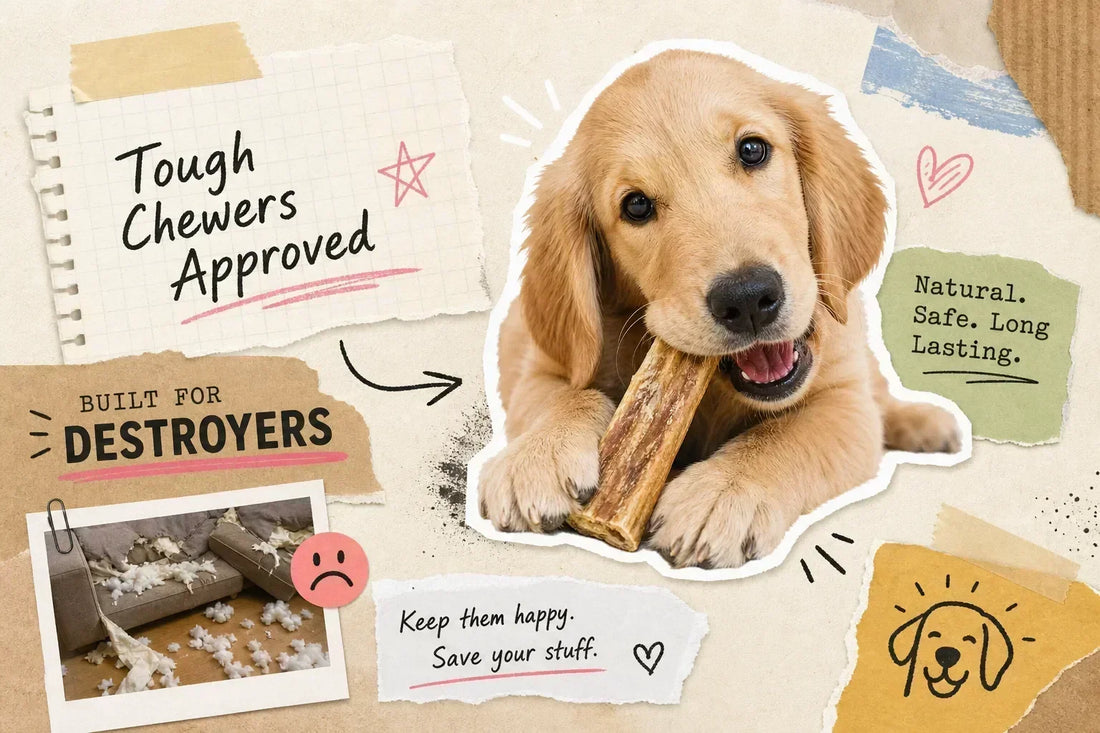 Image showing a dog chewing on, showing chews that are for tough chewers