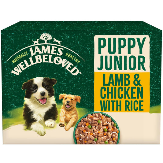James Wellbeloved Puppy Lamb, Chicken & Rice in gravy wet dog food pouches