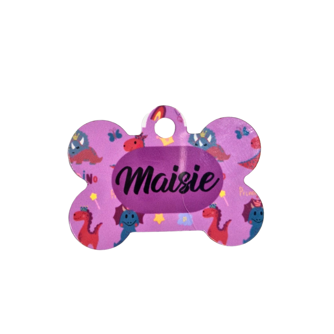 Sublimated Bone Dog Tag - Dino Princess