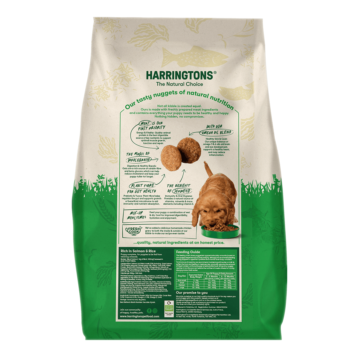 Harringtons Complete Puppy Salmon & Rice dry food - back of pack