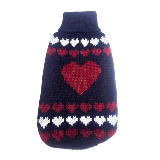 Navy Heart Knit Dog Jumper