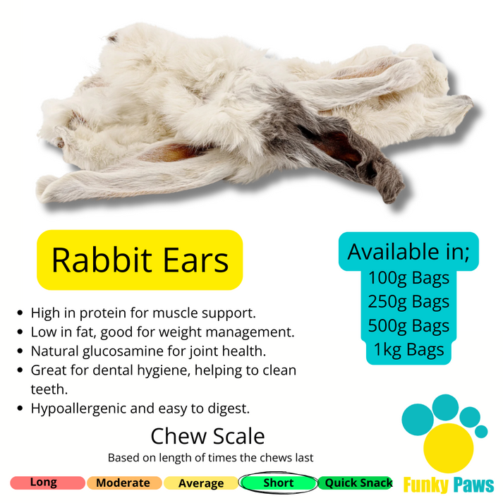 Hairy Rabbit Ears (1kg, 500g, 250g, 100g) – Funky Paws Co